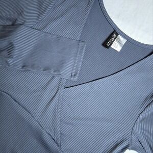 Divided H&M Ribbed V Neck Long Sleeve Bodycon Midi Dress with Slit Blue Size 6‎